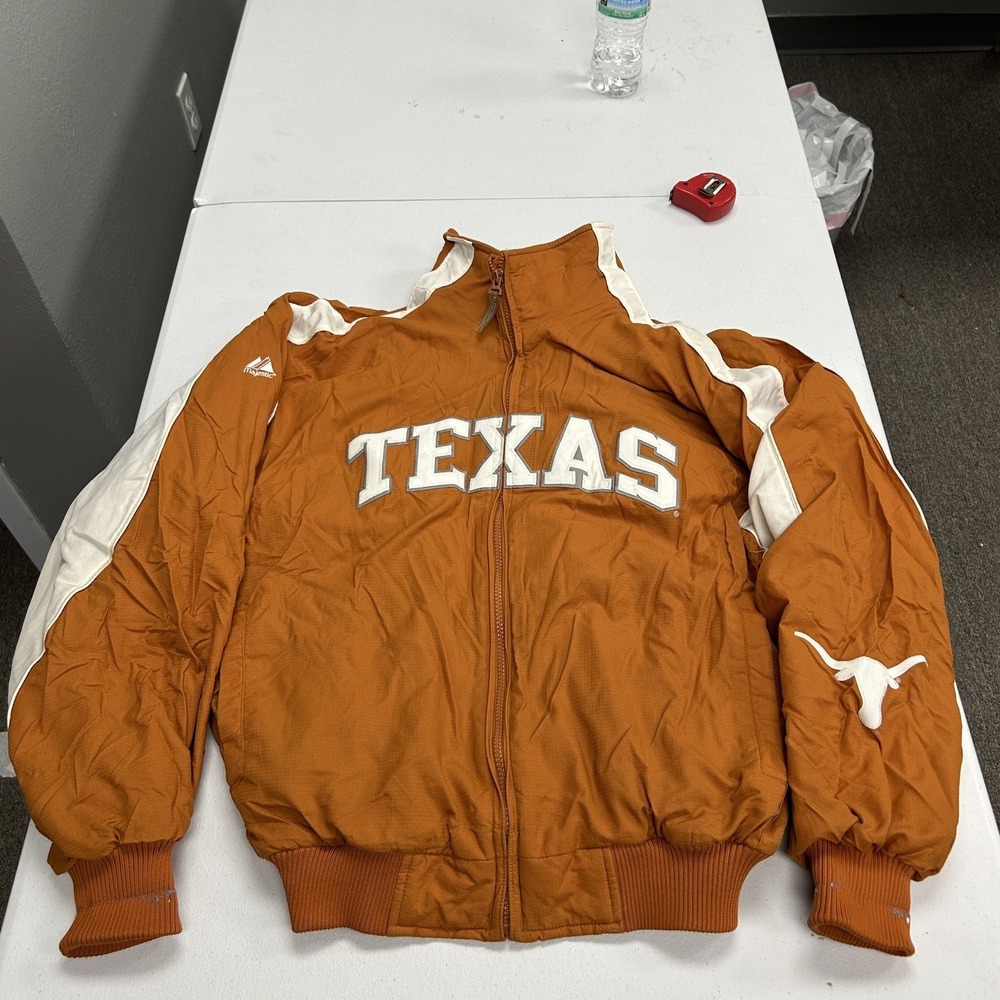 Majestic Jacket Mens Medium Orange Texas Longhorns Full Zip Fleece Lined C3